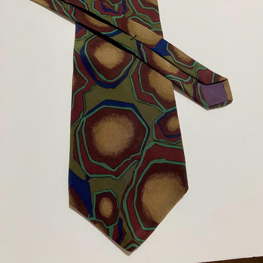 Vintage Enrico Coveri Neck Tie  Brown Bold Geometric Pattern